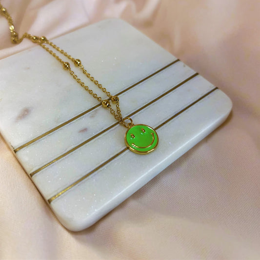 GREEN SMILEY FACE NECKLACE